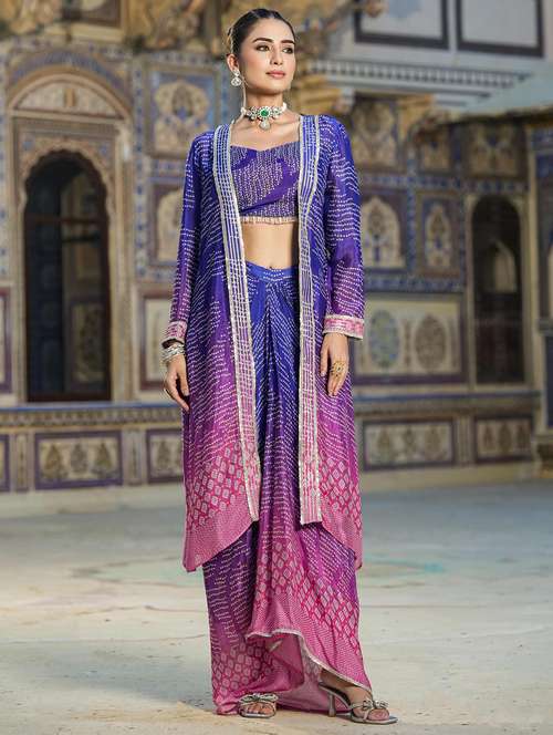 women blue bandahni print fusion sets - 20458200 - Standard Image - 0