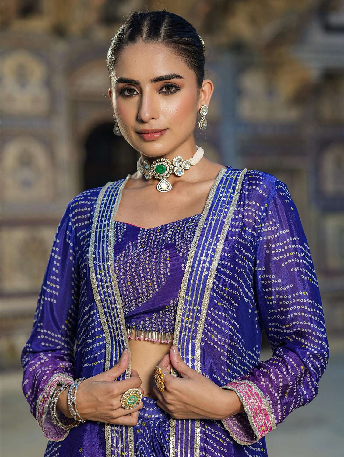 women blue bandahni print fusion sets - 20458200 - Standard Image - 5