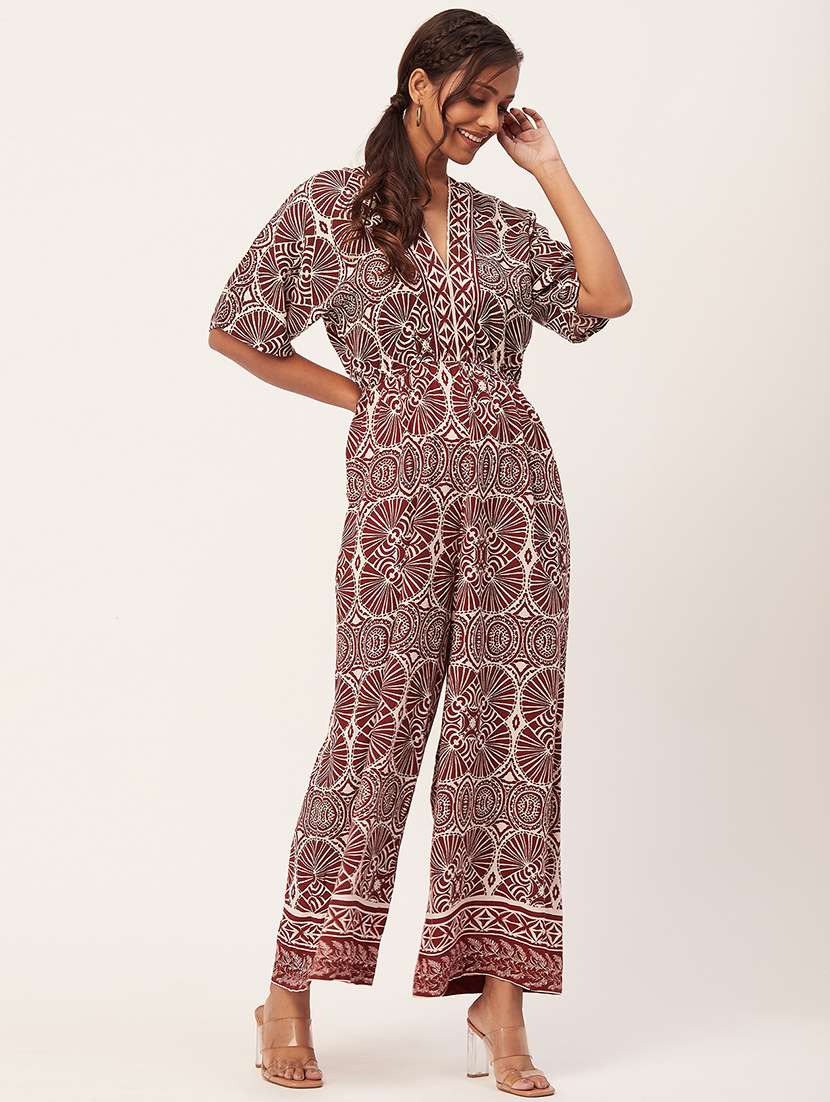 brown printed full lengtrh jumpsuit
