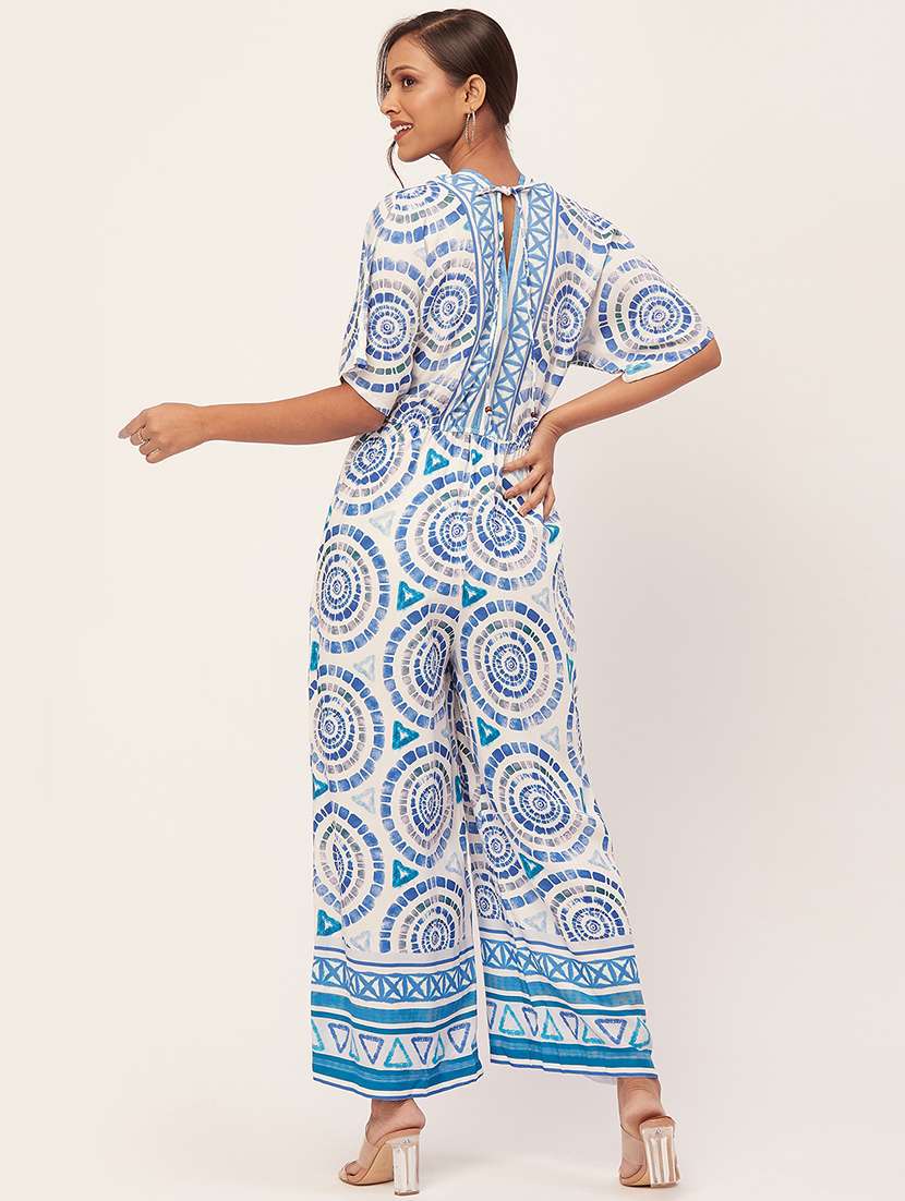 blue printed full length jumpsuit - 20458250 -  Standard Image - 3