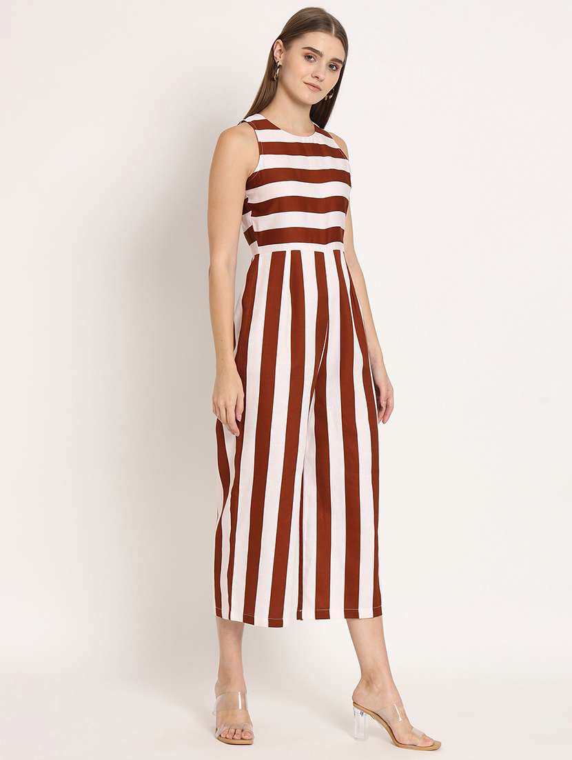 brown & white striped full length jumpsuit - 20458256 -  Standard Image - 3