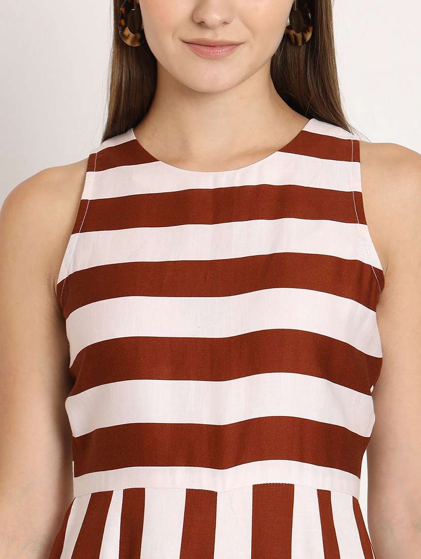 brown & white striped full length jumpsuit - 20458256 -  Standard Image - 5