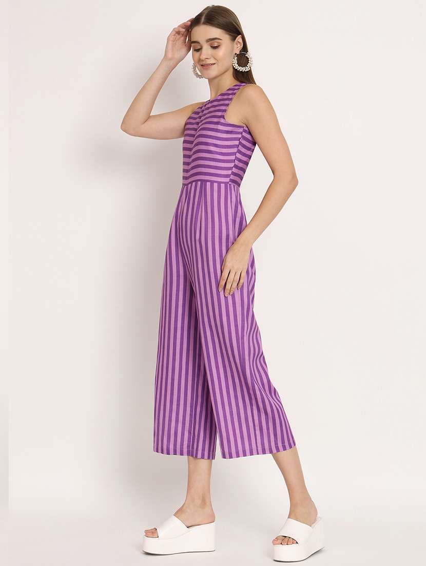 purple striped sleevless full length jumpsuit - 20458257 -  Standard Image - 3