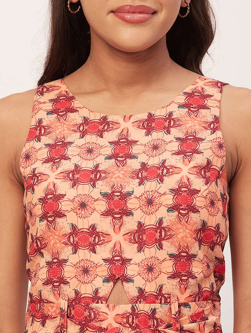 peach printed full length jumpsuit - 20458262 -  Standard Image - 5