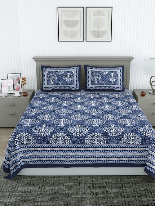 jaipuri hand printed double bedsheet with two pillow covers - 20458712 - Standard Image - 0