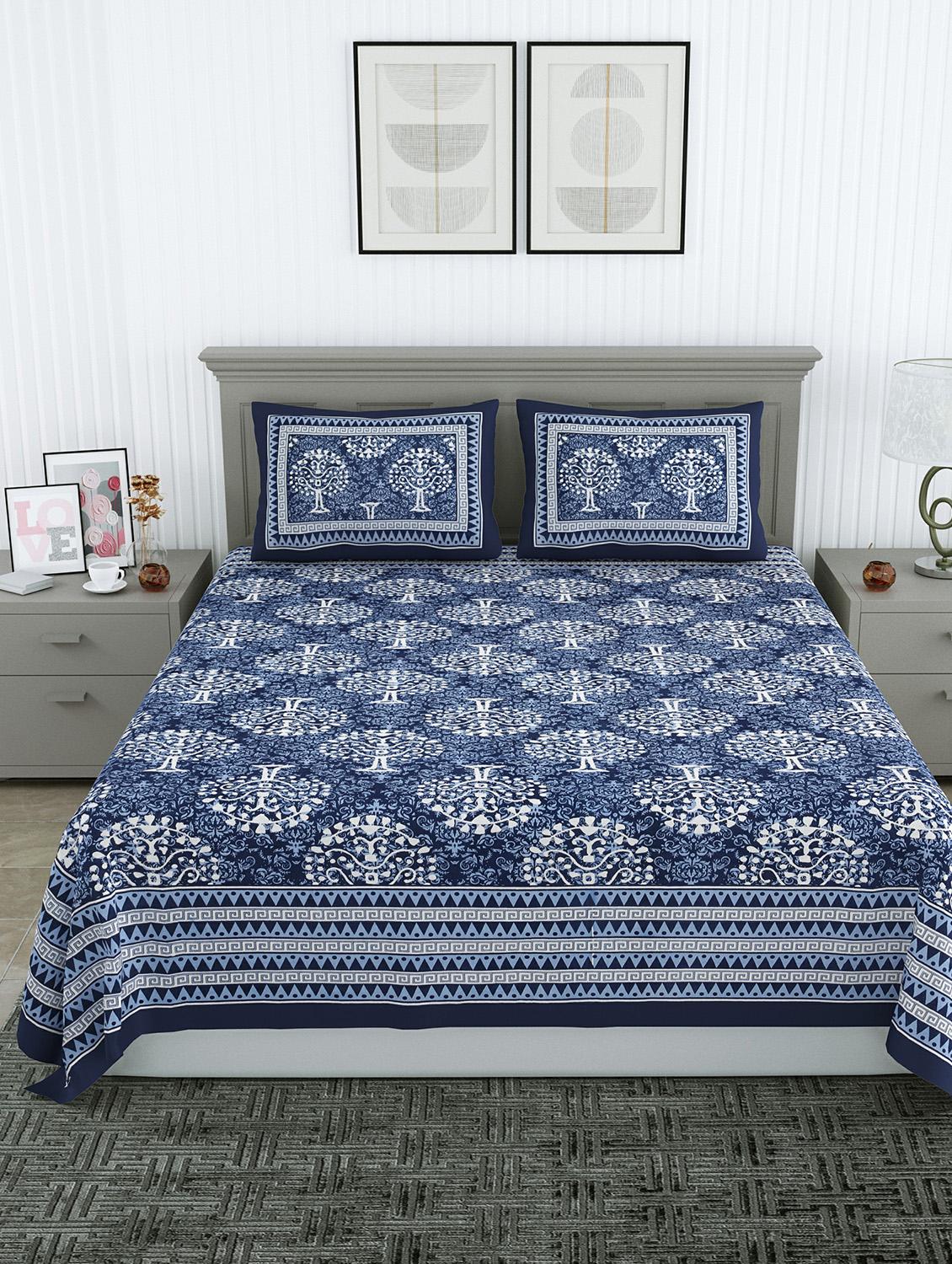 jaipuri hand printed double bedsheet with two pillow covers - 20458712 - Zoom Image - 0