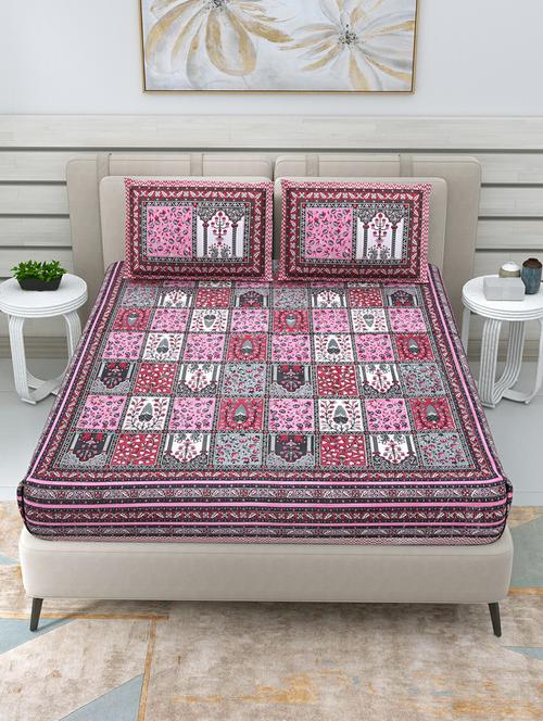 jaipuri hand printed double bedsheet with two pillow covers - 20458733 - Standard Image - 0