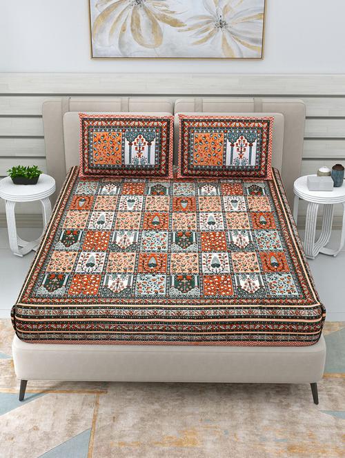 jaipuri hand printed double bedsheet with two pillow covers - 20458734 -  Standard Image - 0