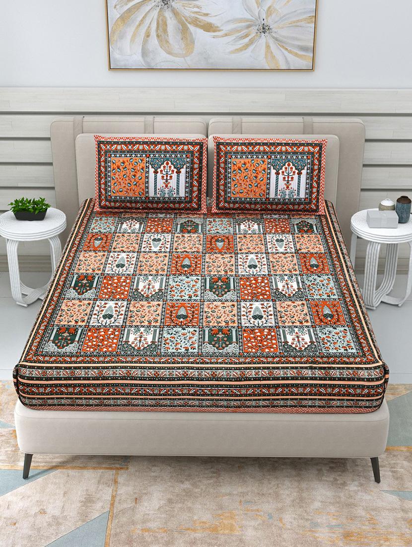 jaipuri hand printed double bedsheet with two pillow covers - 20458734 -  Zoom Image - 0