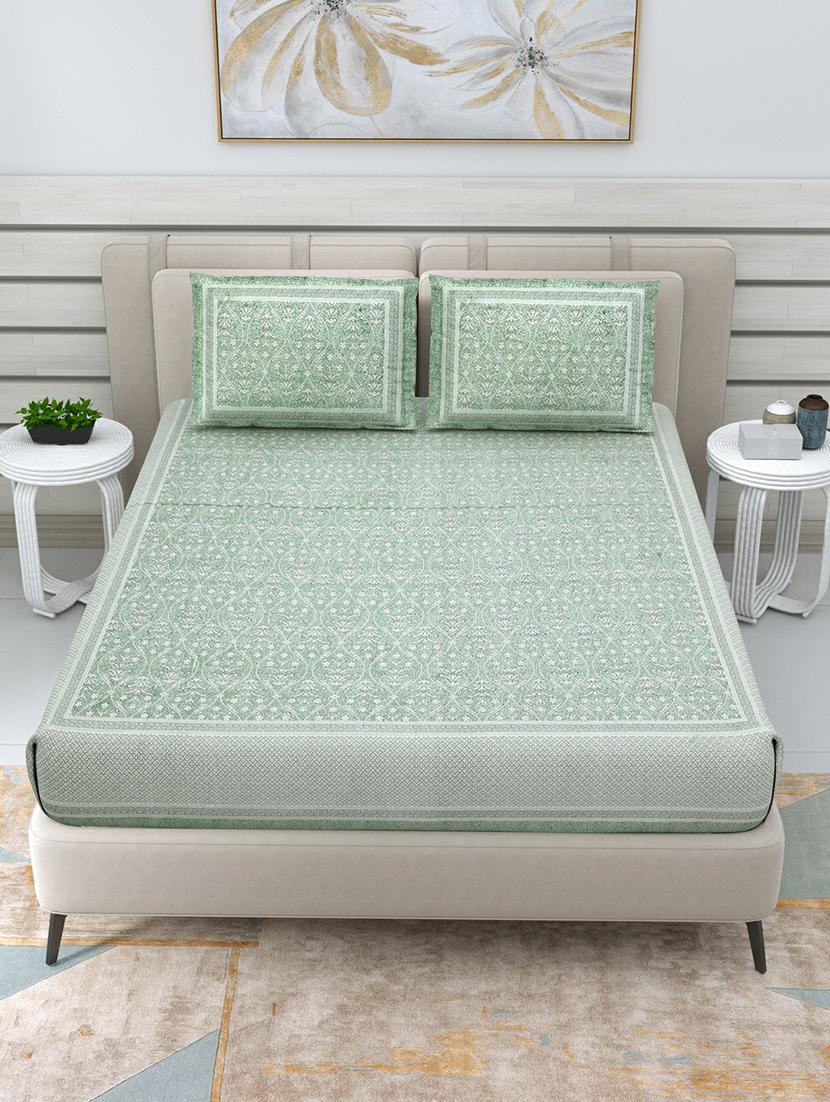 jaipuri hand printed double bedsheet with two pillow covers - 20458738 -  Zoom Image - 0