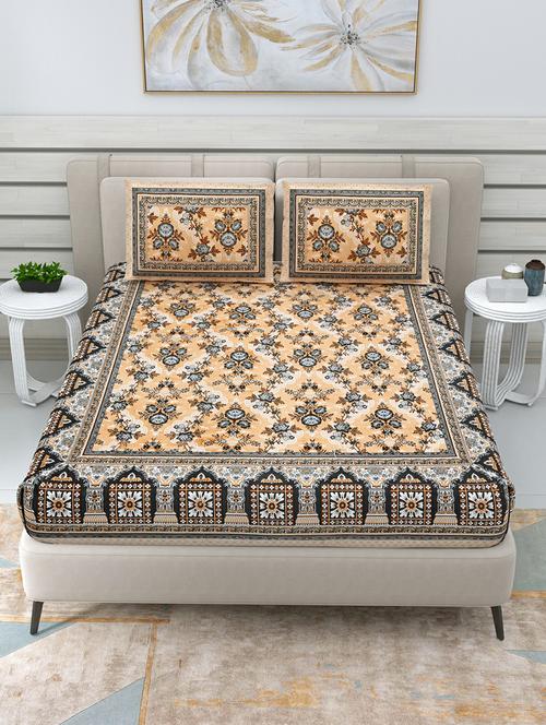 jaipuri hand printed double bedsheet with two pillow covers - 20458776 - Standard Image - 0