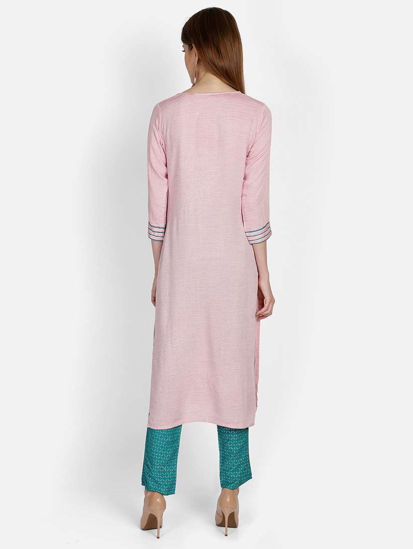 women pink round neck kurta pant set - 20458840 - Standard Image - 3