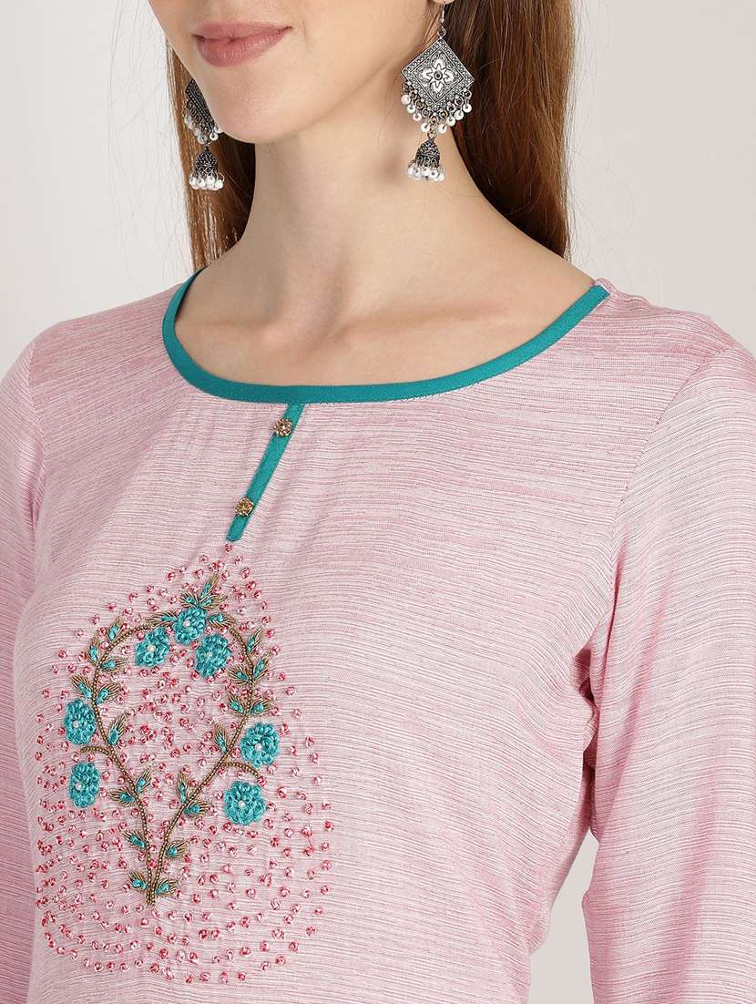 women pink round neck kurta pant set - 20458840 - Standard Image - 5