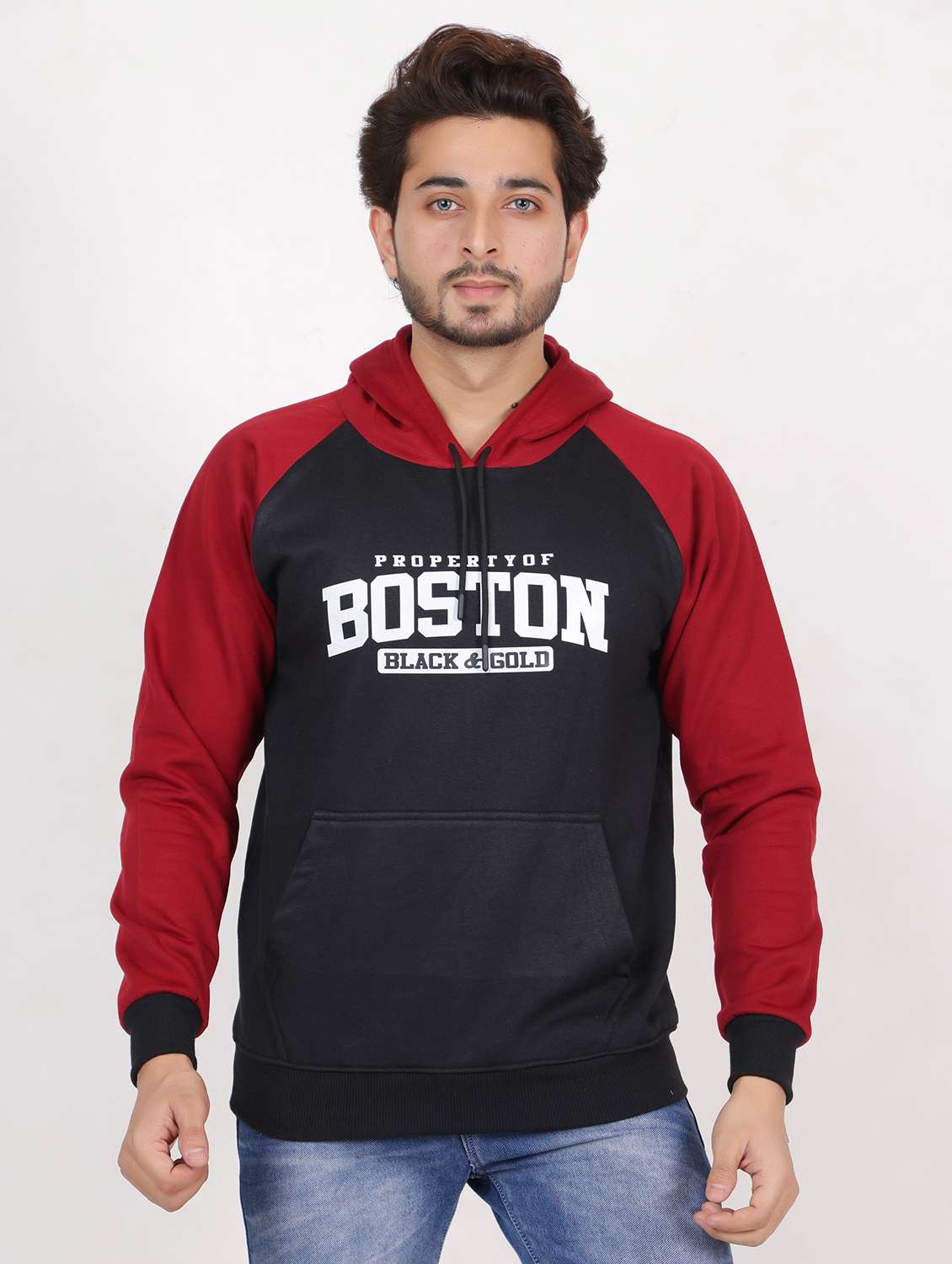 men hooded chest printed sweatshirt