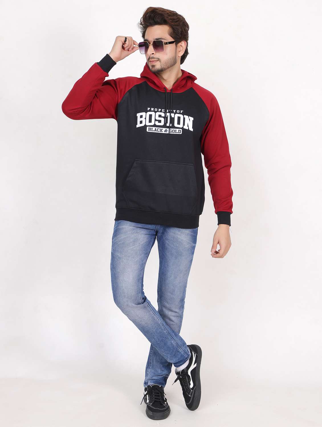 men hooded chest printed sweatshirt - 20458985 - Standard Image - 3