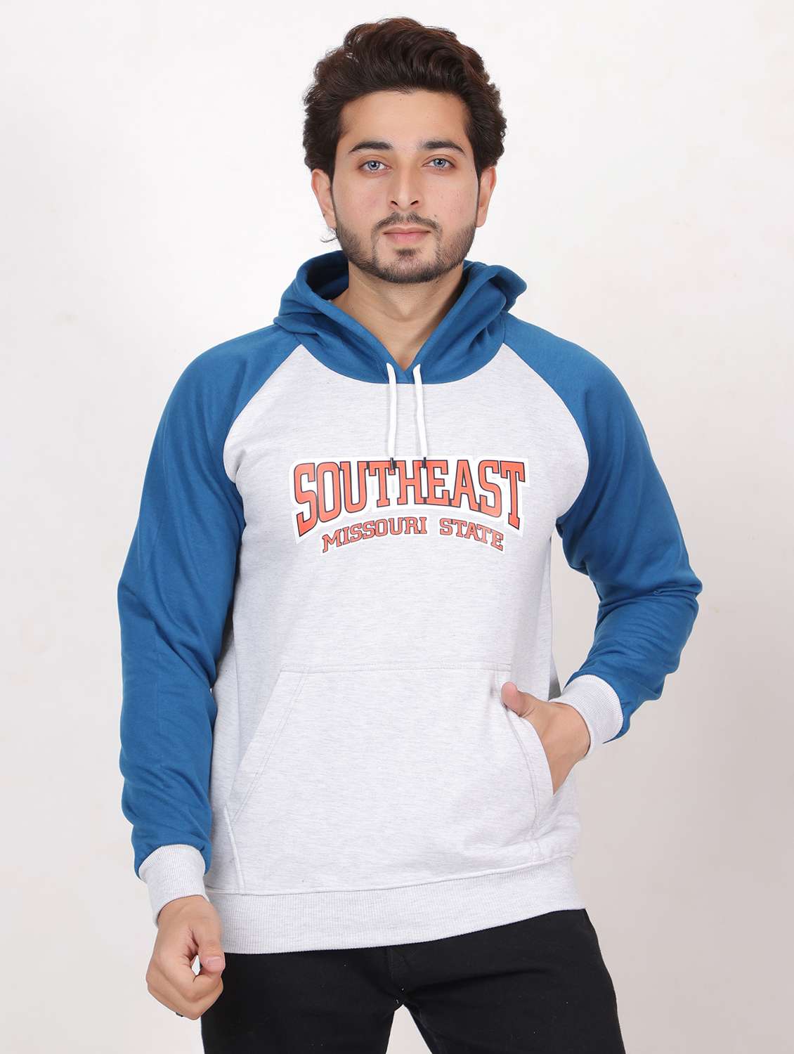 men hooded chest printed sweatshirt