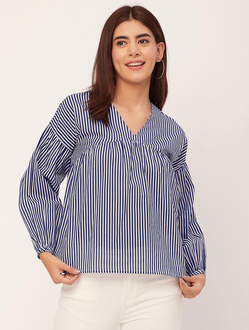 blue striped long sleeves regular top - 20459158 -  Zoom Image - 0