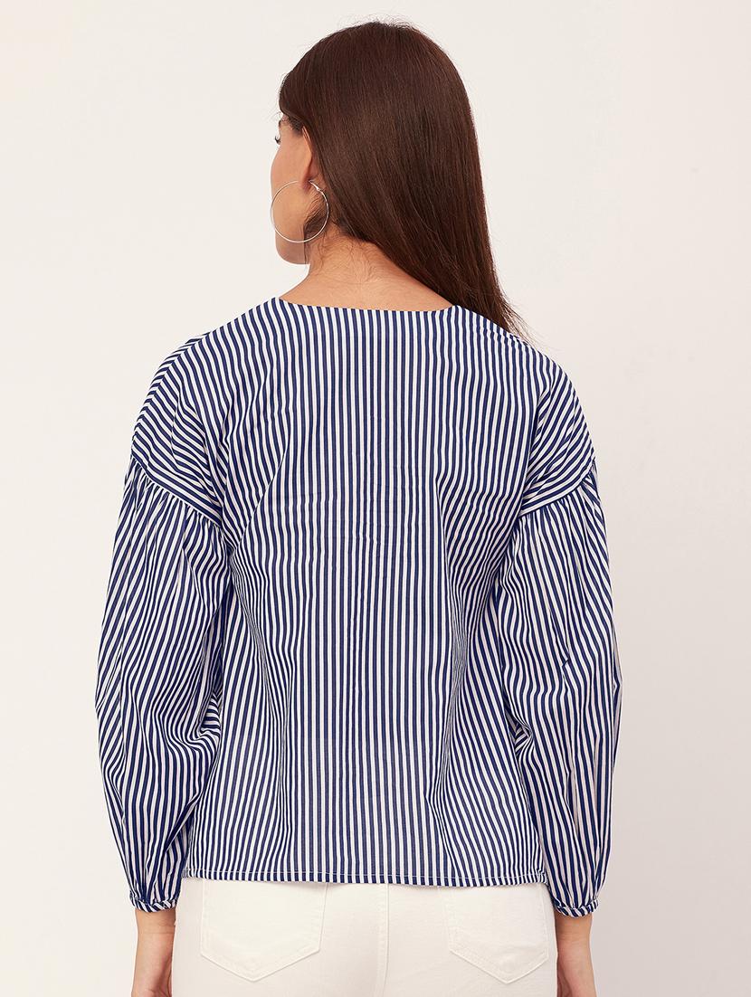 blue striped long sleeves regular top - 20459158 - Standard Image - 3
