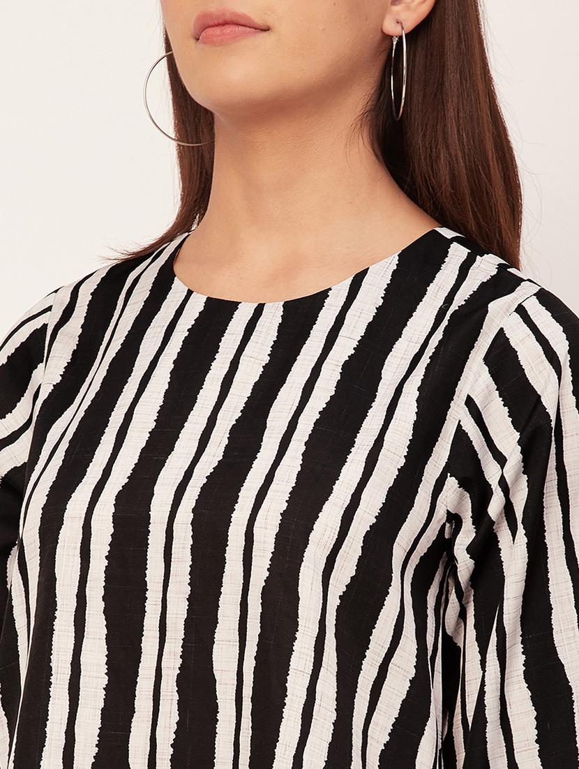 black round neck striped high low top - 20459159 - Standard Image - 5