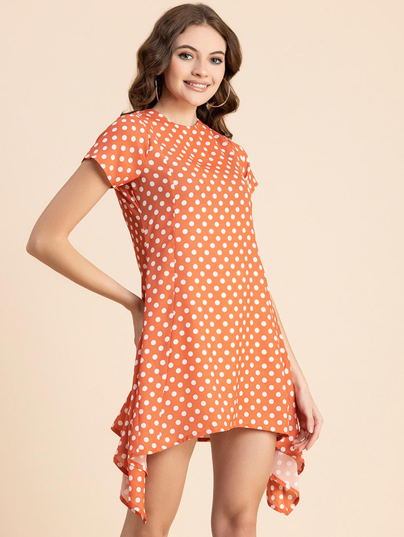 orange polka dots asymmetric dress - 20459350 - Standard Image - 3