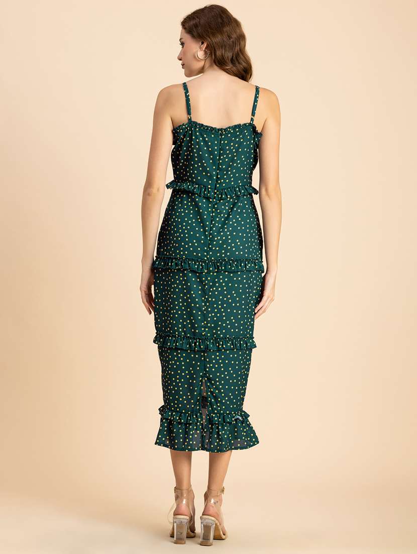 bottle green polka dots tiered dress - 20459379 -  Standard Image - 3