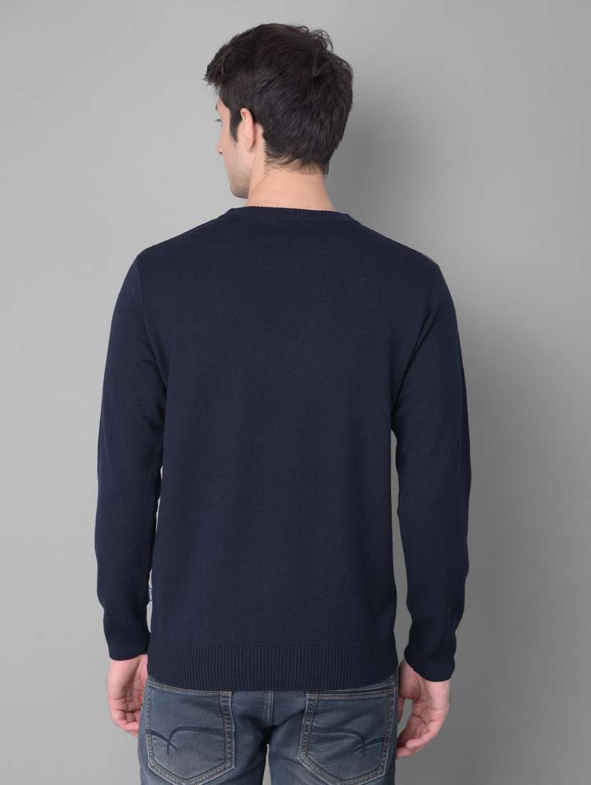men checkered navy blue acrylic pullover - 20459493 -  Standard Image - 3