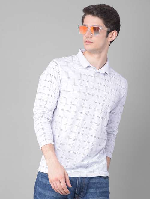 grey checkered long sleeves polo t-shirt  - 20459514 -  Standard Image - 0