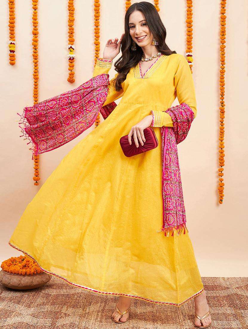 yellow gota work kurta dupatta set