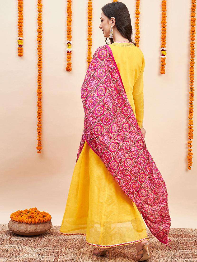yellow gota work kurta dupatta set - 20467444 -  Standard Image - 3