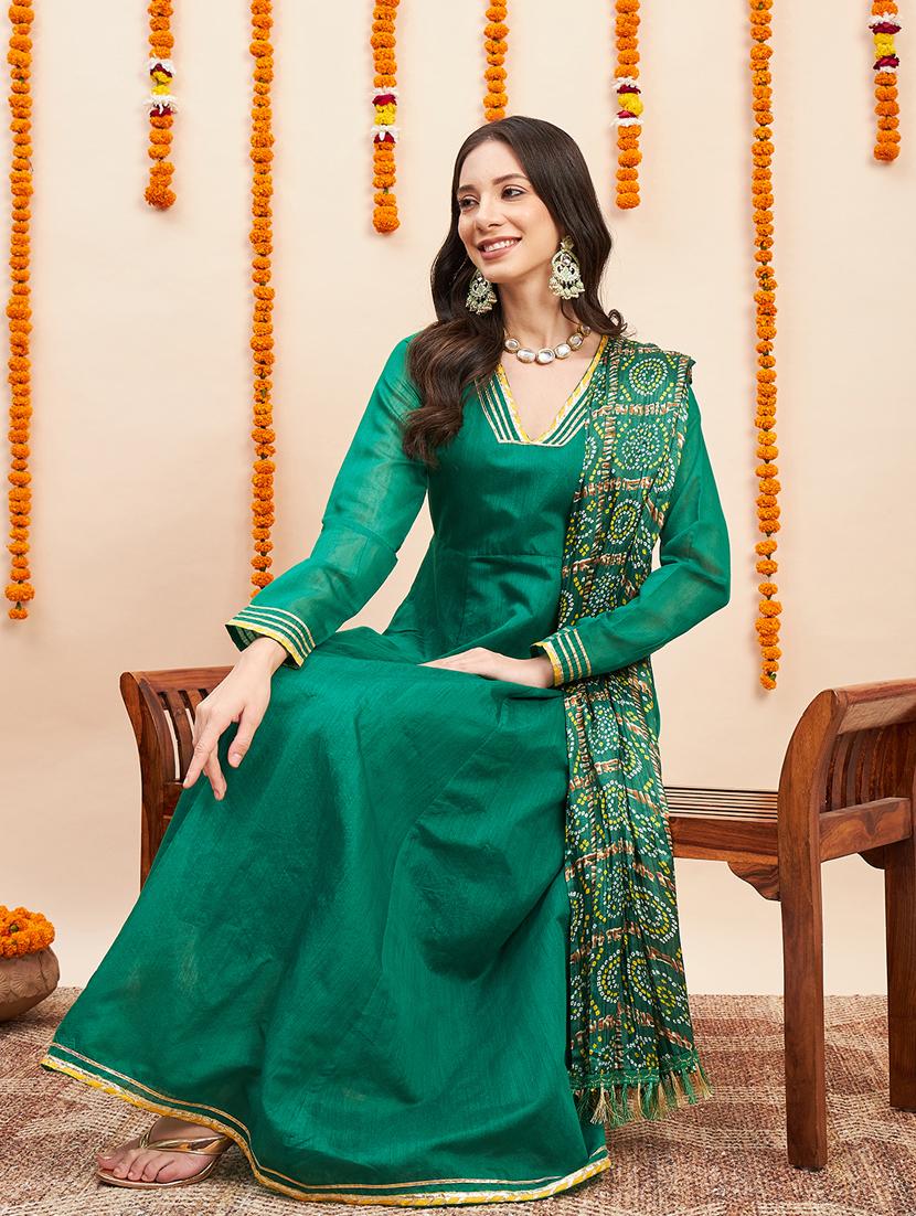 green gota work kurta dupatta set - 20467445 - Standard Image - 3