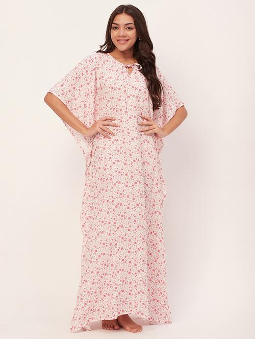 optic white floral print maxi nighty - 20468213 -  Standard Image - 0