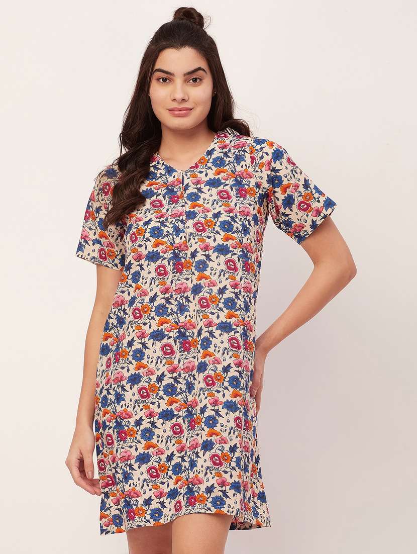 optic white floral printed sleepshirt 