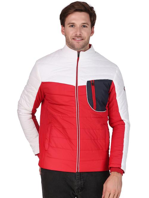 men color block red polyester casual jacket - 20468257 -  Standard Image - 0