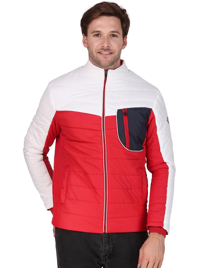 men color block red polyester casual jacket - 20468257 -  Zoom Image - 0