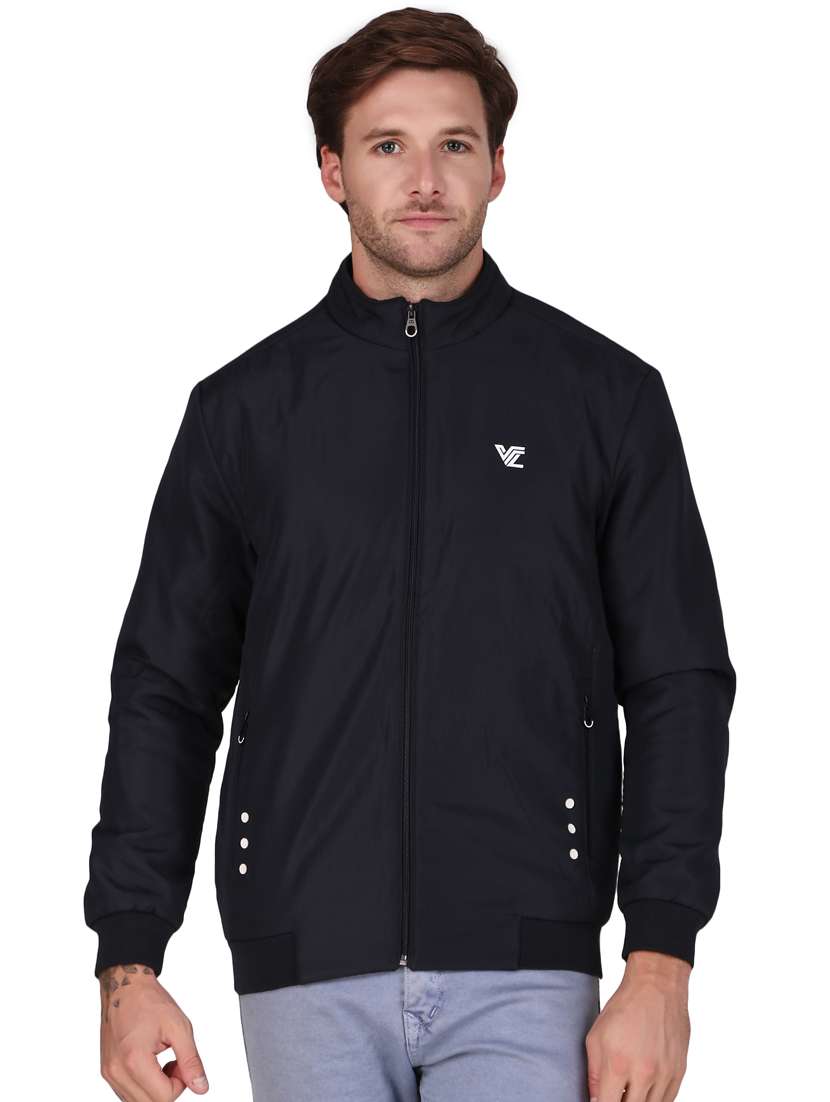 men solid black polyester casual jacket - 20468258 - Zoom Image - 0