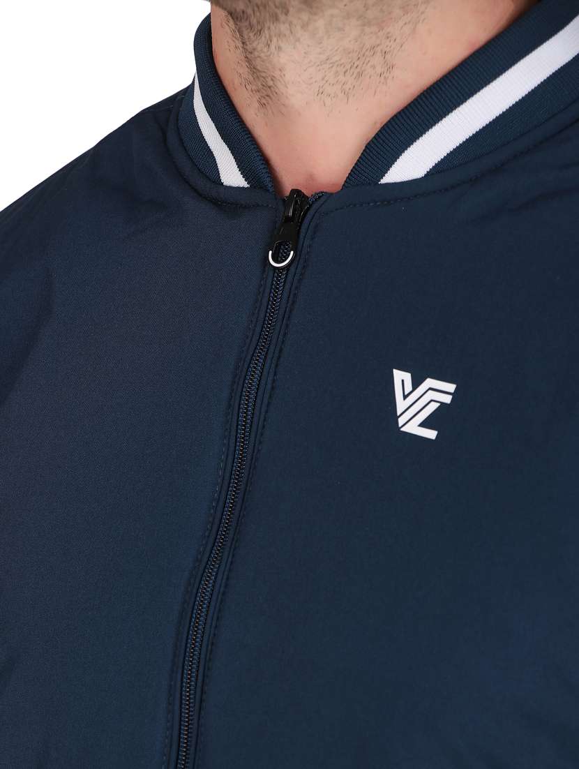 men solid navy blue polyester casual jacket - 20468268 -  Standard Image - 3