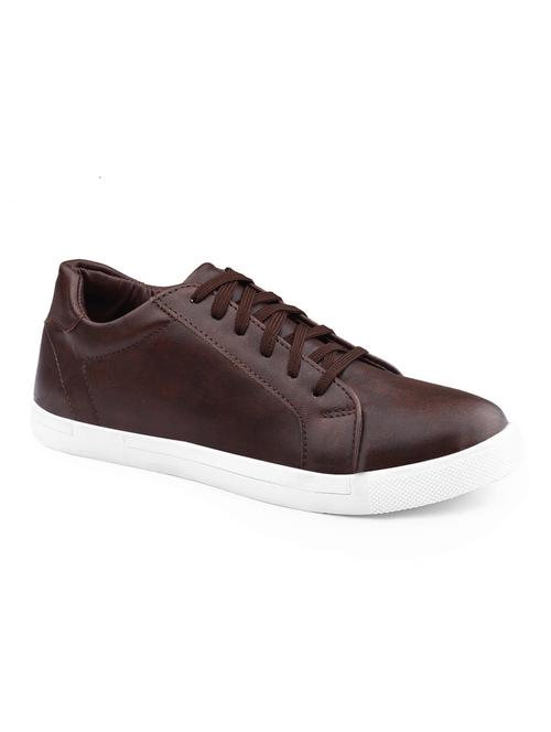 men solid brown lace up sneaker - 20468326 - Standard Image - 0