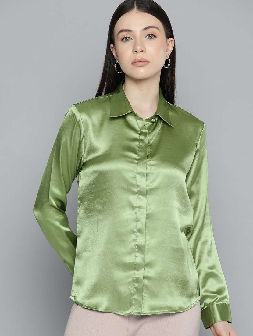 women green satin formal shirt - 20468767 - Zoom Image - 0