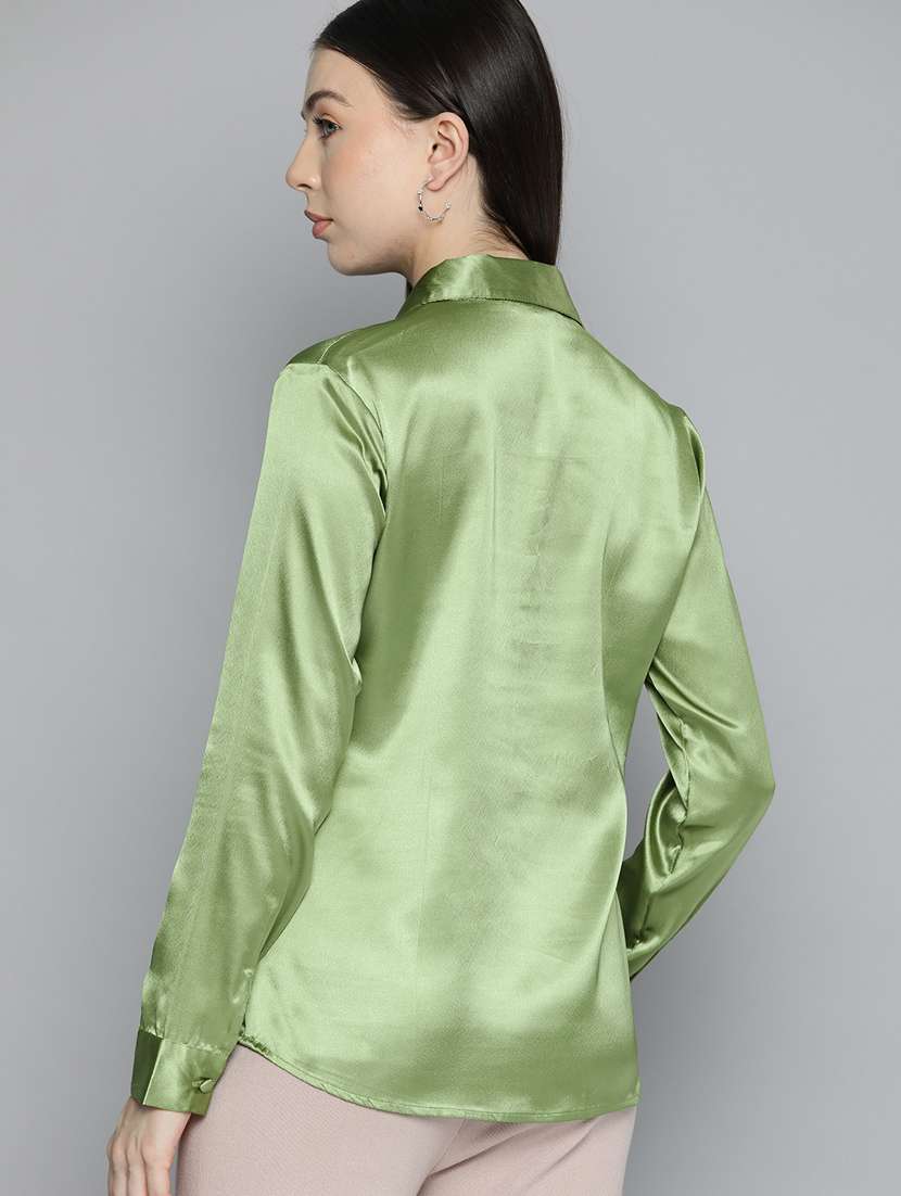 women green satin formal shirt - 20468767 - Standard Image - 3
