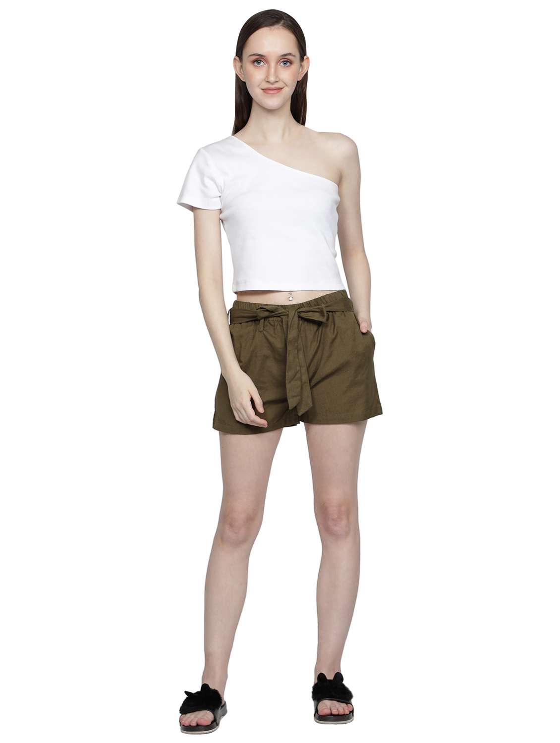 women olive front tie tailored short - 20468872 -  Standard Image - 3