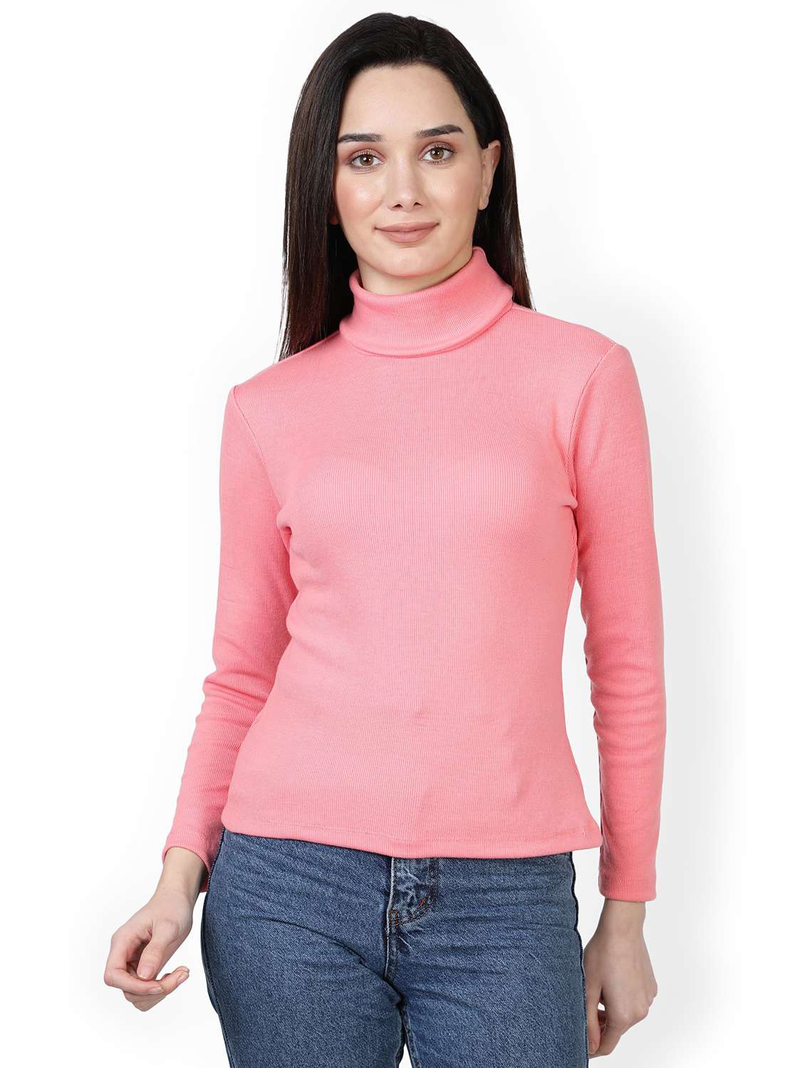 pink solid high neck regular top - 20469246 - Zoom Image - 0