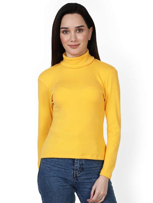 yellow solid high neck regular top - 20469251 -  Standard Image - 0