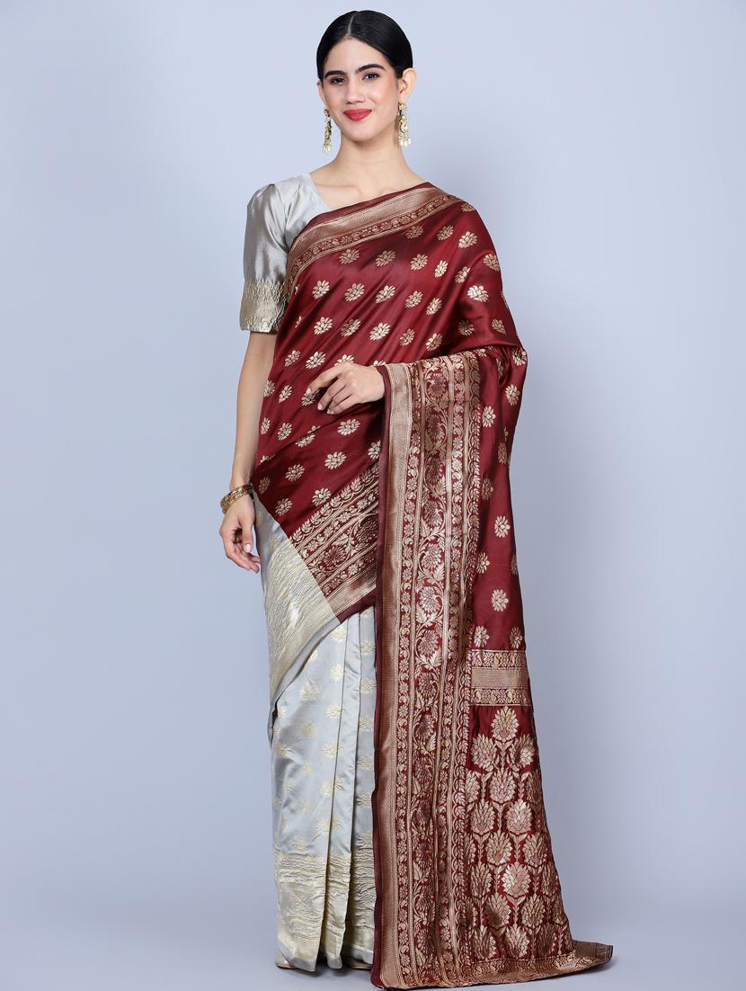 women's self design maroon colored saree with blouse - 20469371 - Zoom Image - 0