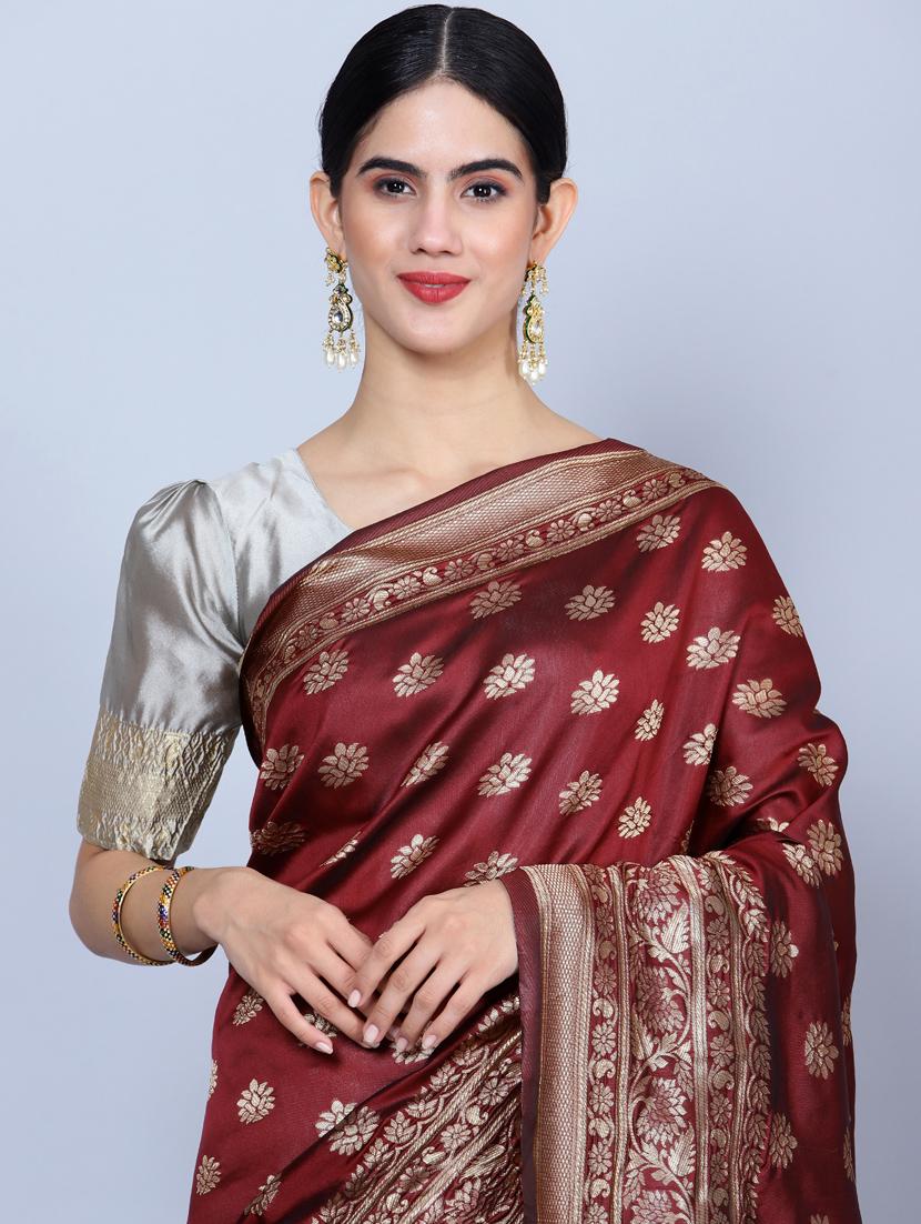 women's self design maroon colored saree with blouse - 20469371 - Standard Image - 3