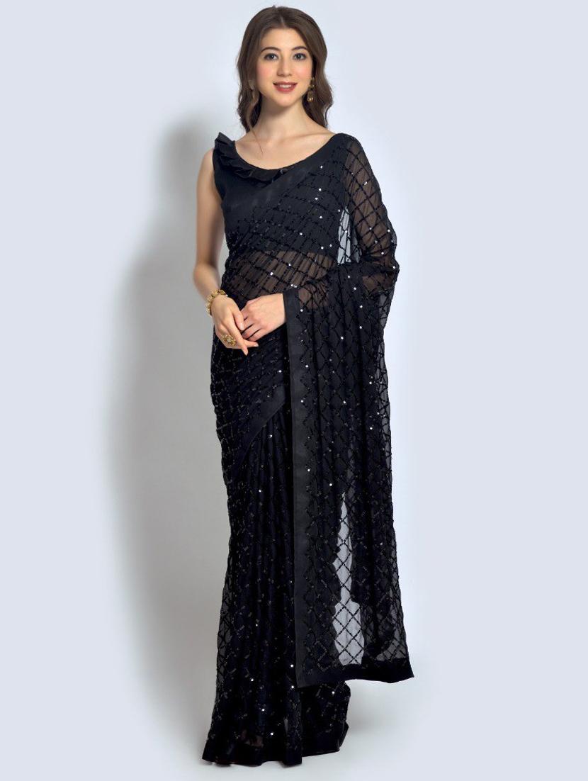 black embellished saree with blouse - 20469384 -  Zoom Image - 0