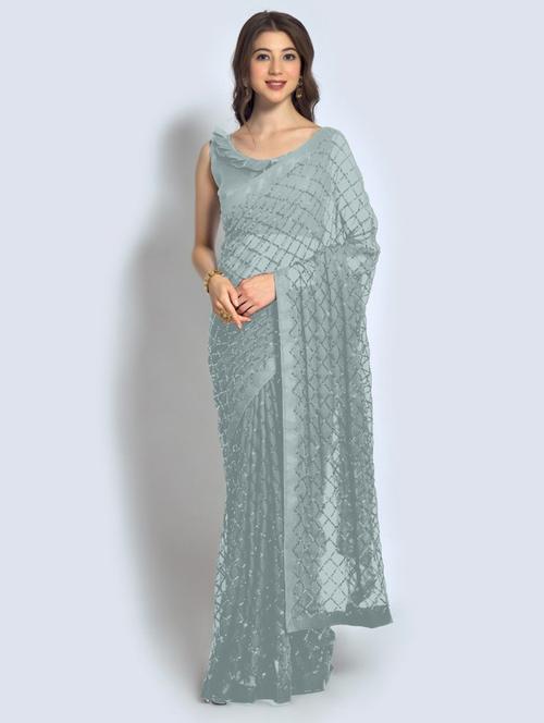 grey embellished saree - 20469387 -  Standard Image - 0