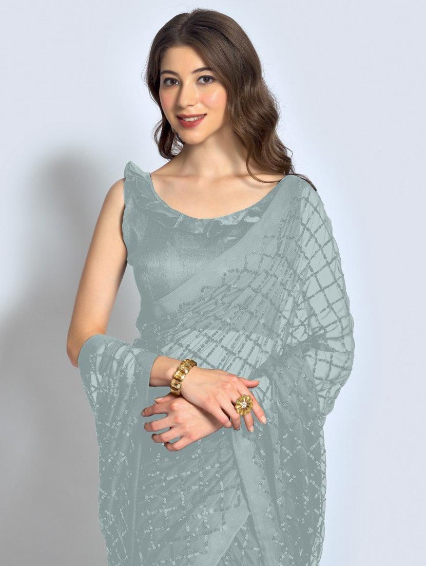 grey embellished saree - 20469387 - Standard Image - 3