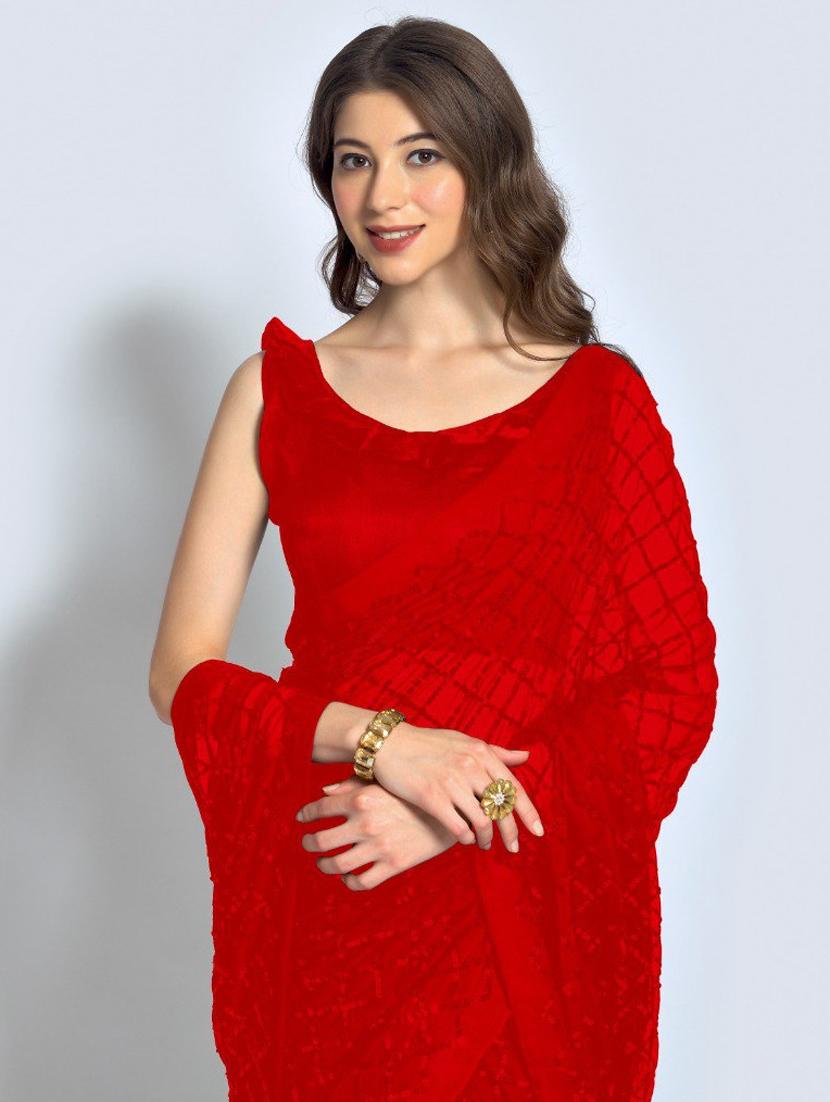 red embellished saree with blouse - 20469389 - Standard Image - 3