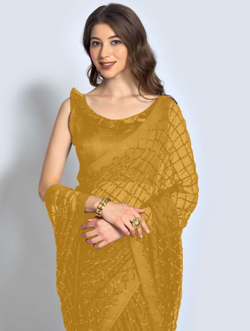 yellow embellished saree - 20469392 - Standard Image - 3