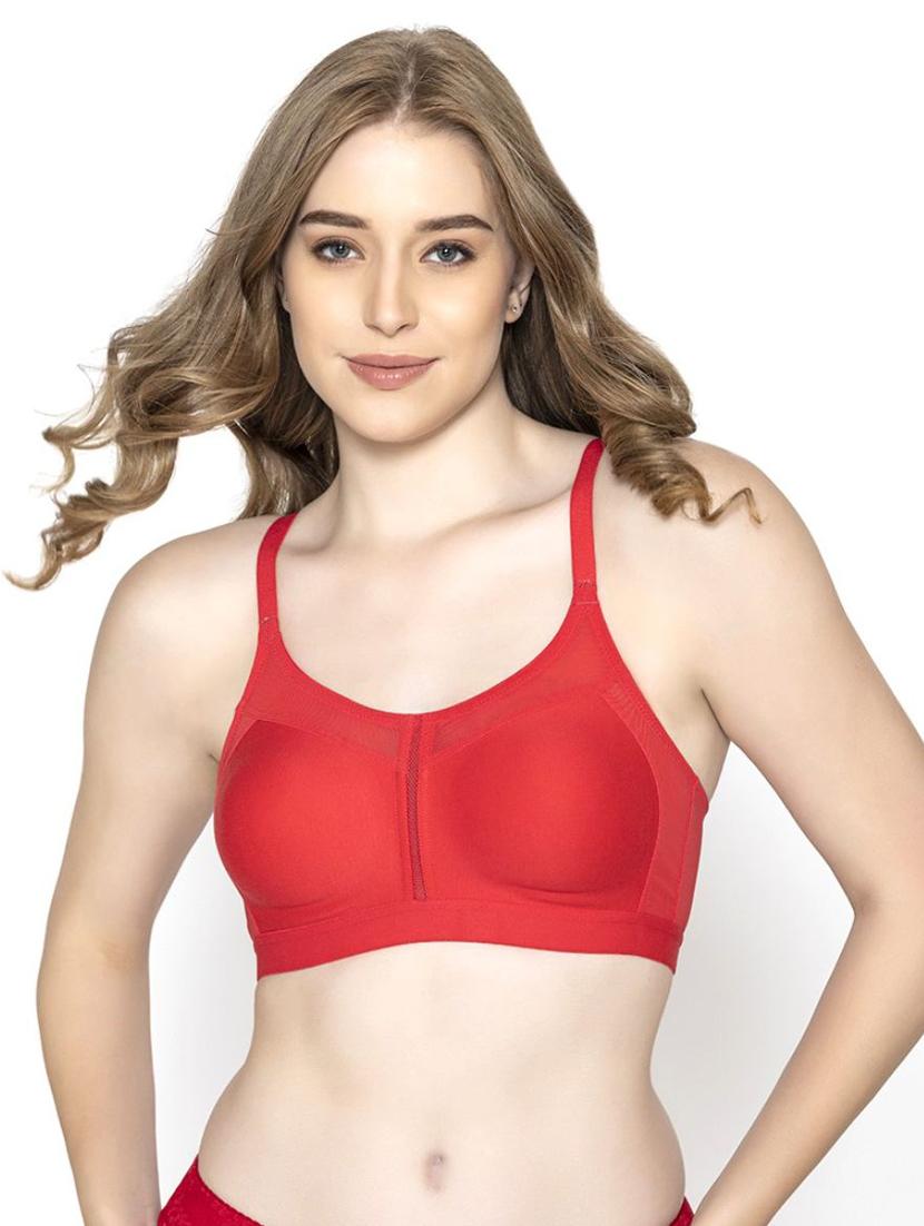 red cotton blend minimizer bra - 20469639 - Zoom Image - 0